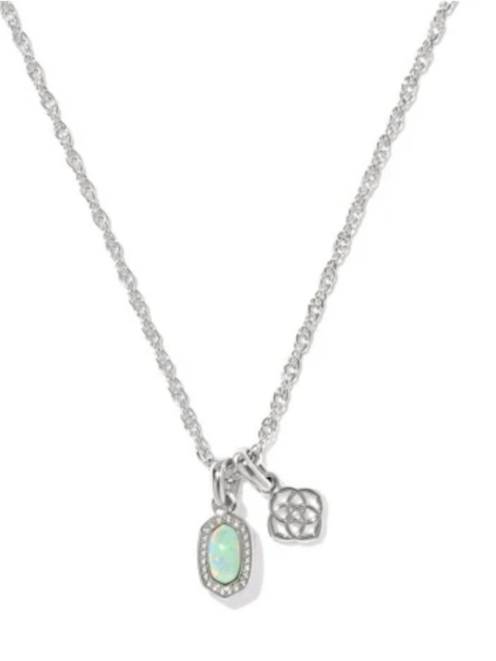 BRAND NEW! Kendra Scott Mini Elisa Dira Necklace Silver Green Opal